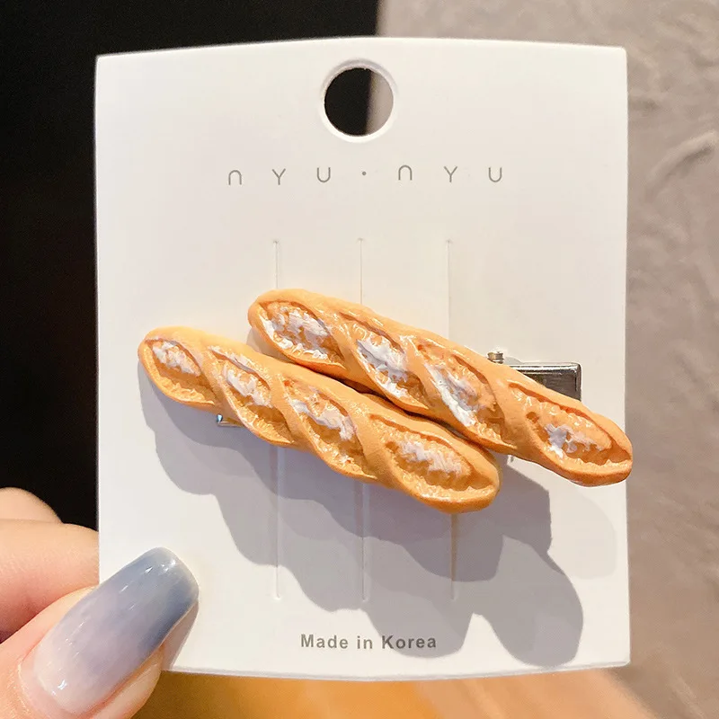 1/5pcs funny food hair clip for women; cute duck mouth clip; side bangs pizza hot dog bread popular hair pin