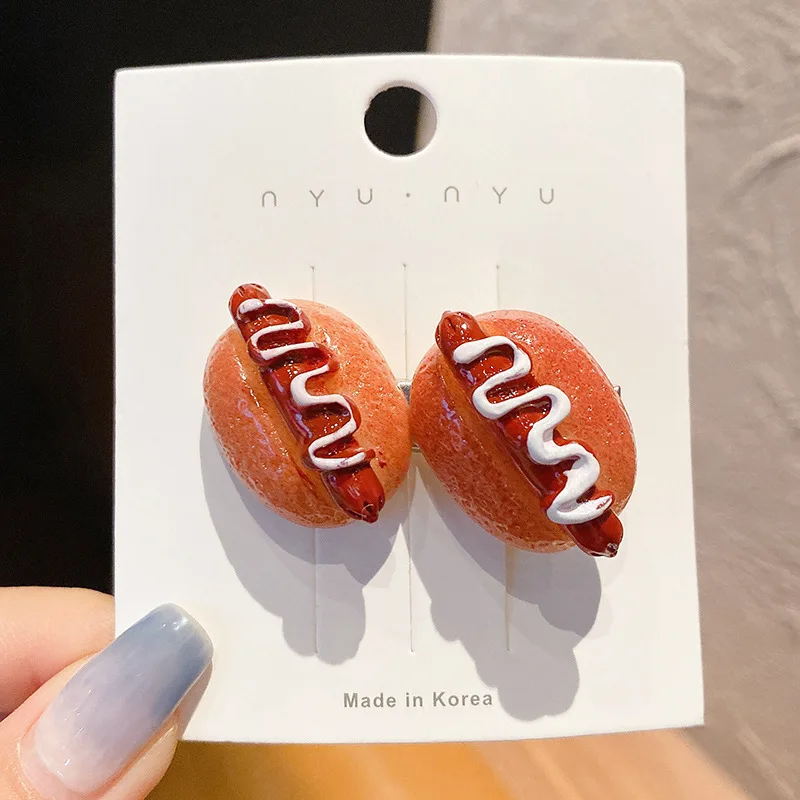1/5pcs funny food hair clip for women; cute duck mouth clip; side bangs pizza hot dog bread popular hair pin