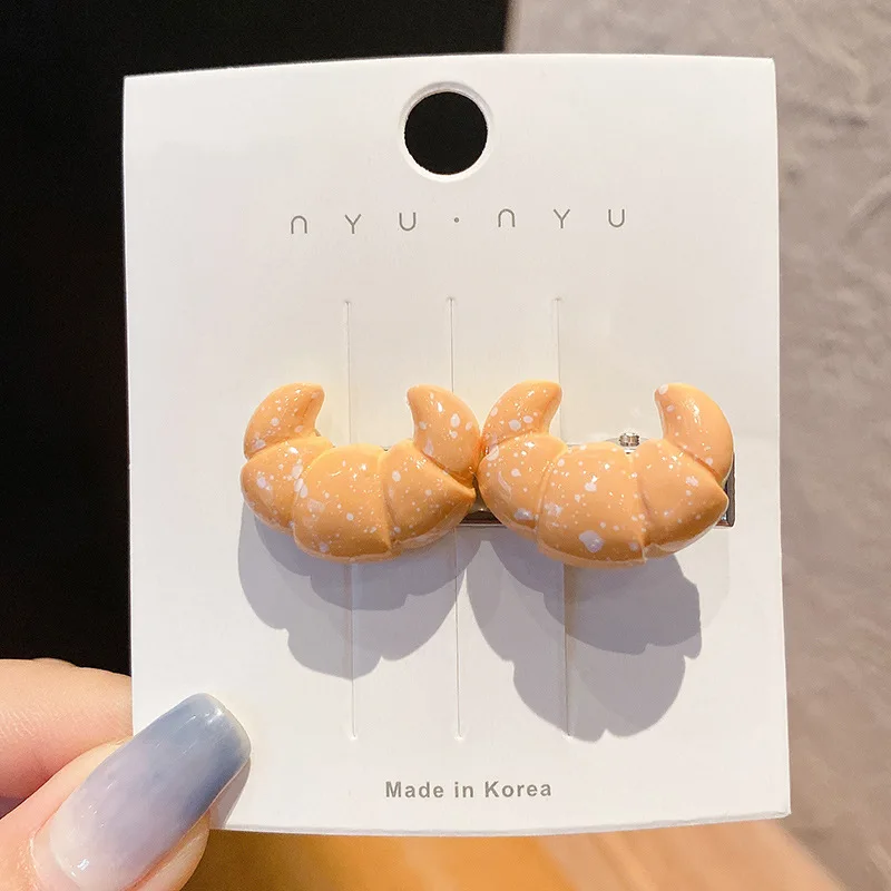 1/5pcs funny food hair clip for women; cute duck mouth clip; side bangs pizza hot dog bread popular hair pin