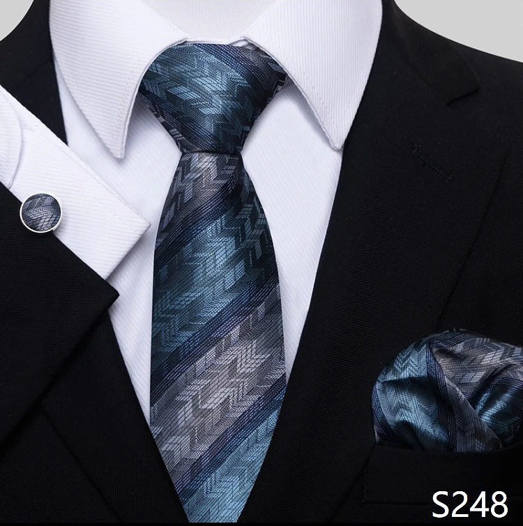 Fashion Brand Hot Sale Blue Plaid 8 cm Tie Pocket Squares Cufflink Set Necktie Men Wedding Accessories Fit Formal Party
