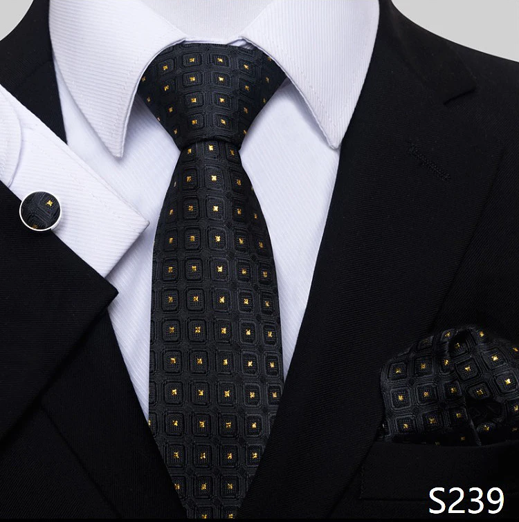 Fashion Brand Hot Sale Blue Plaid 8 cm Tie Pocket Squares Cufflink Set Necktie Men Wedding Accessories Fit Formal Party