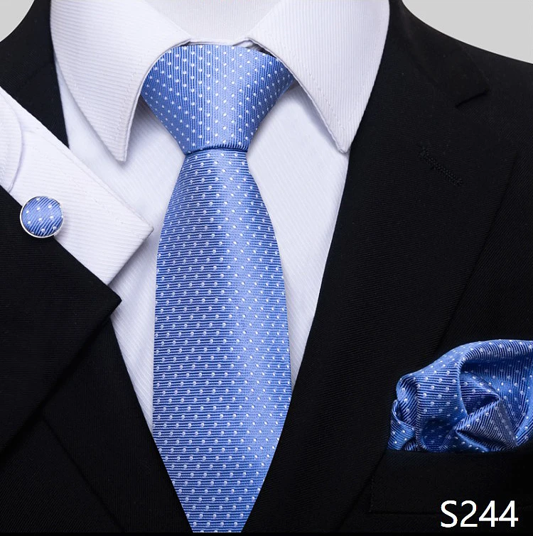 Fashion Brand Hot Sale Blue Plaid 8 cm Tie Pocket Squares Cufflink Set Necktie Men Wedding Accessories Fit Formal Party