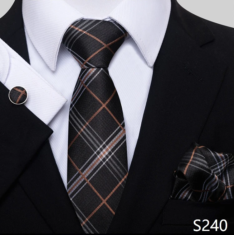 Fashion Brand Hot Sale Blue Plaid 8 cm Tie Pocket Squares Cufflink Set Necktie Men Wedding Accessories Fit Formal Party