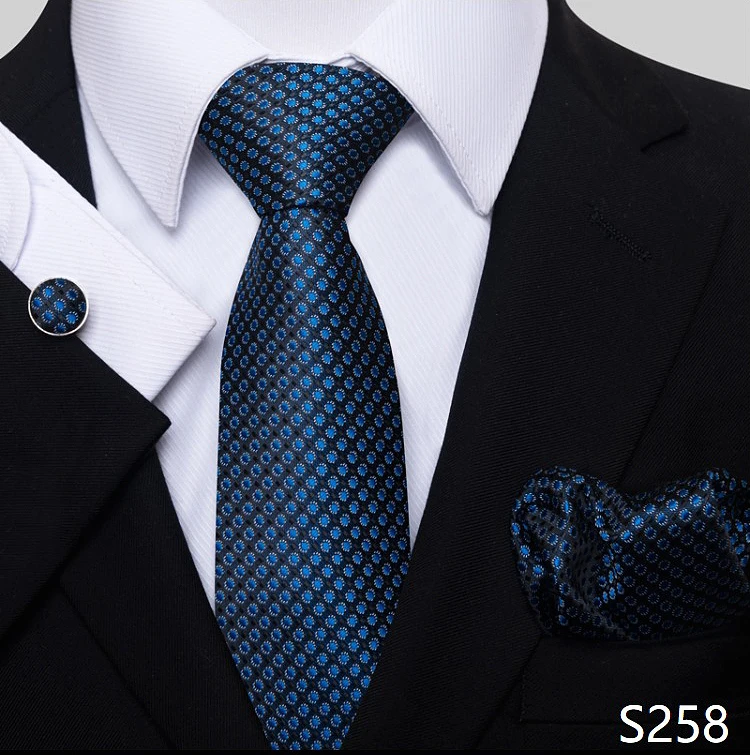 Fashion Brand Hot Sale Blue Plaid 8 cm Tie Pocket Squares Cufflink Set Necktie Men Wedding Accessories Fit Formal Party