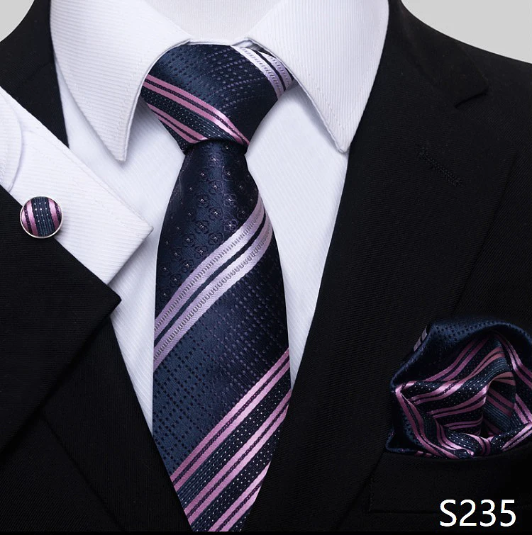 Fashion Brand Hot Sale Blue Plaid 8 cm Tie Pocket Squares Cufflink Set Necktie Men Wedding Accessories Fit Formal Party