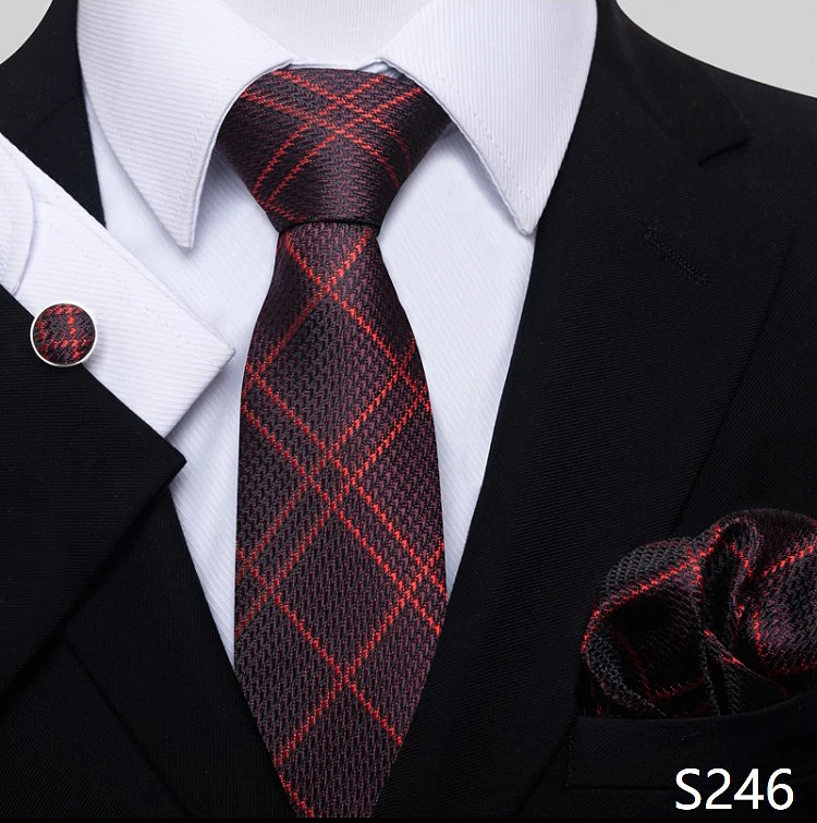 Fashion Brand Hot Sale Blue Plaid 8 cm Tie Pocket Squares Cufflink Set Necktie Men Wedding Accessories Fit Formal Party