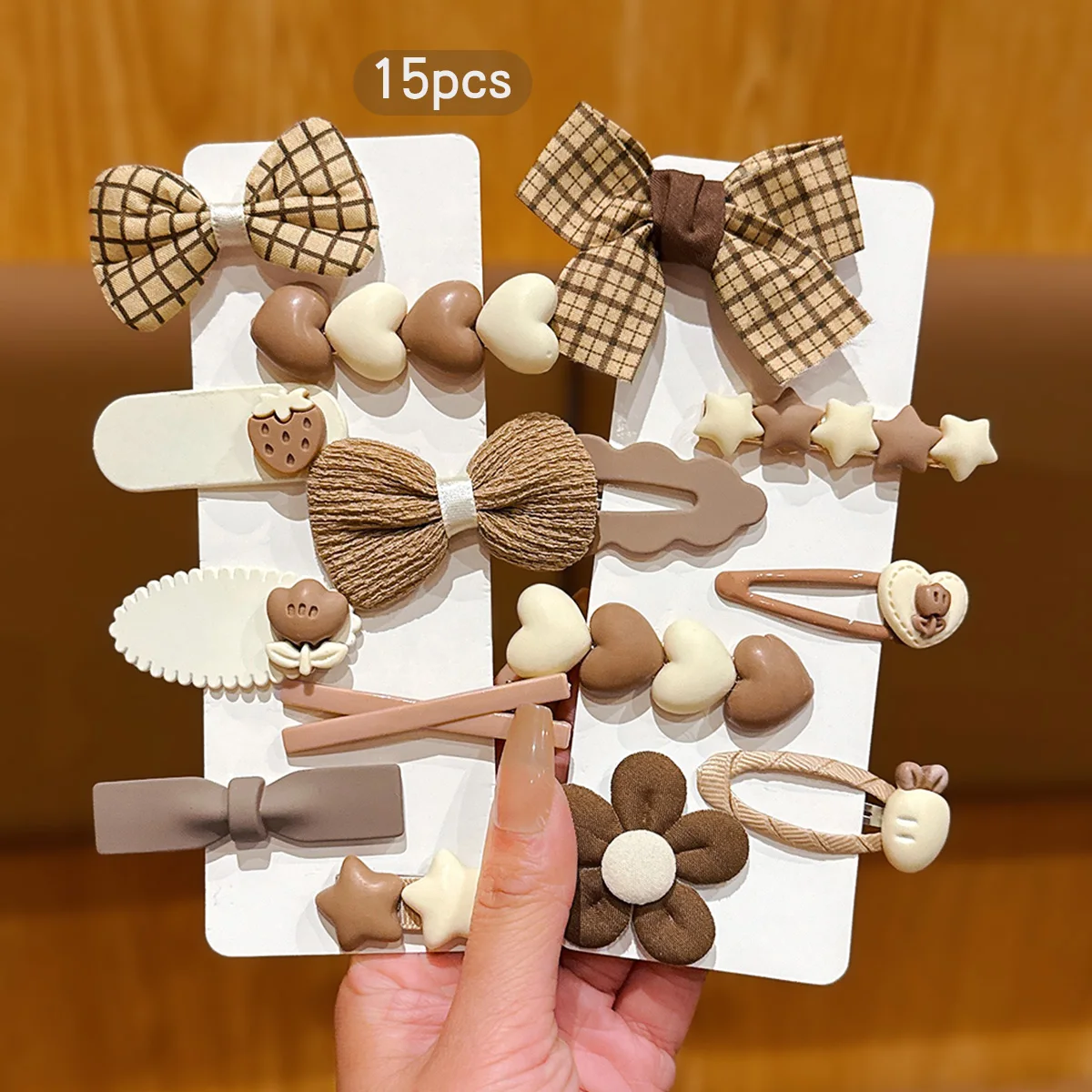 15 coffee colored bow hair clips with simple clips suitable for daily hair accessories