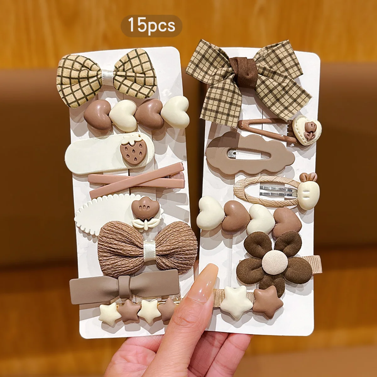15 coffee colored bow hair clips with simple clips suitable for daily hair accessories