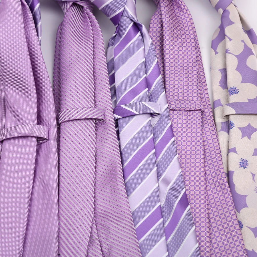 Luxury 8CM Mens Necktie Purple Color Stripes Floral Plaid Solid Dot Ties For Man Groom Neck Tie For Business Wedding Party