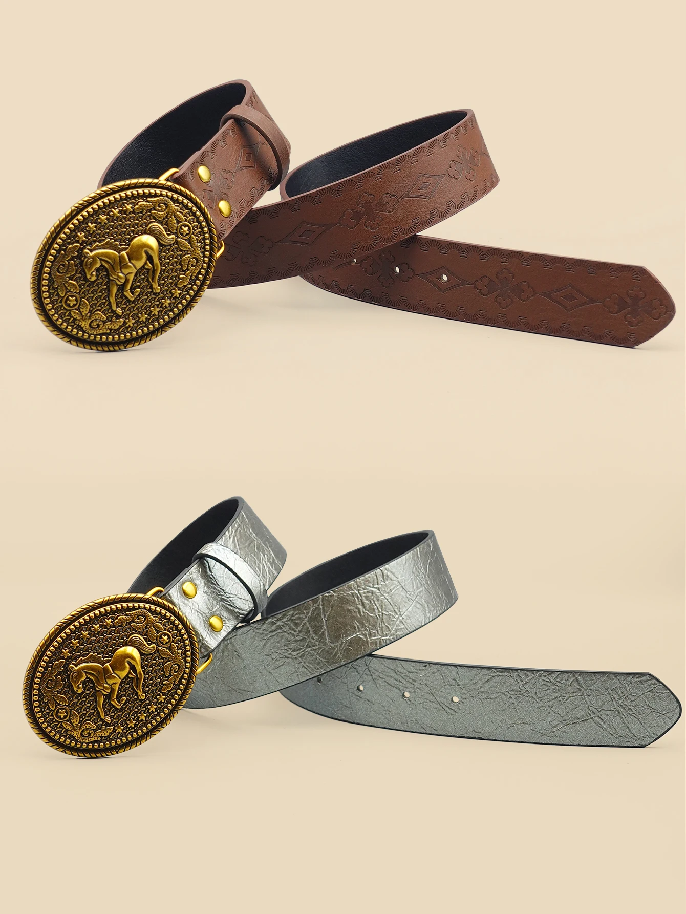 Western Retro Women's Belt with Carved Horse Image Buckle, Jeans Belt, Daily Casual Versatile Belt