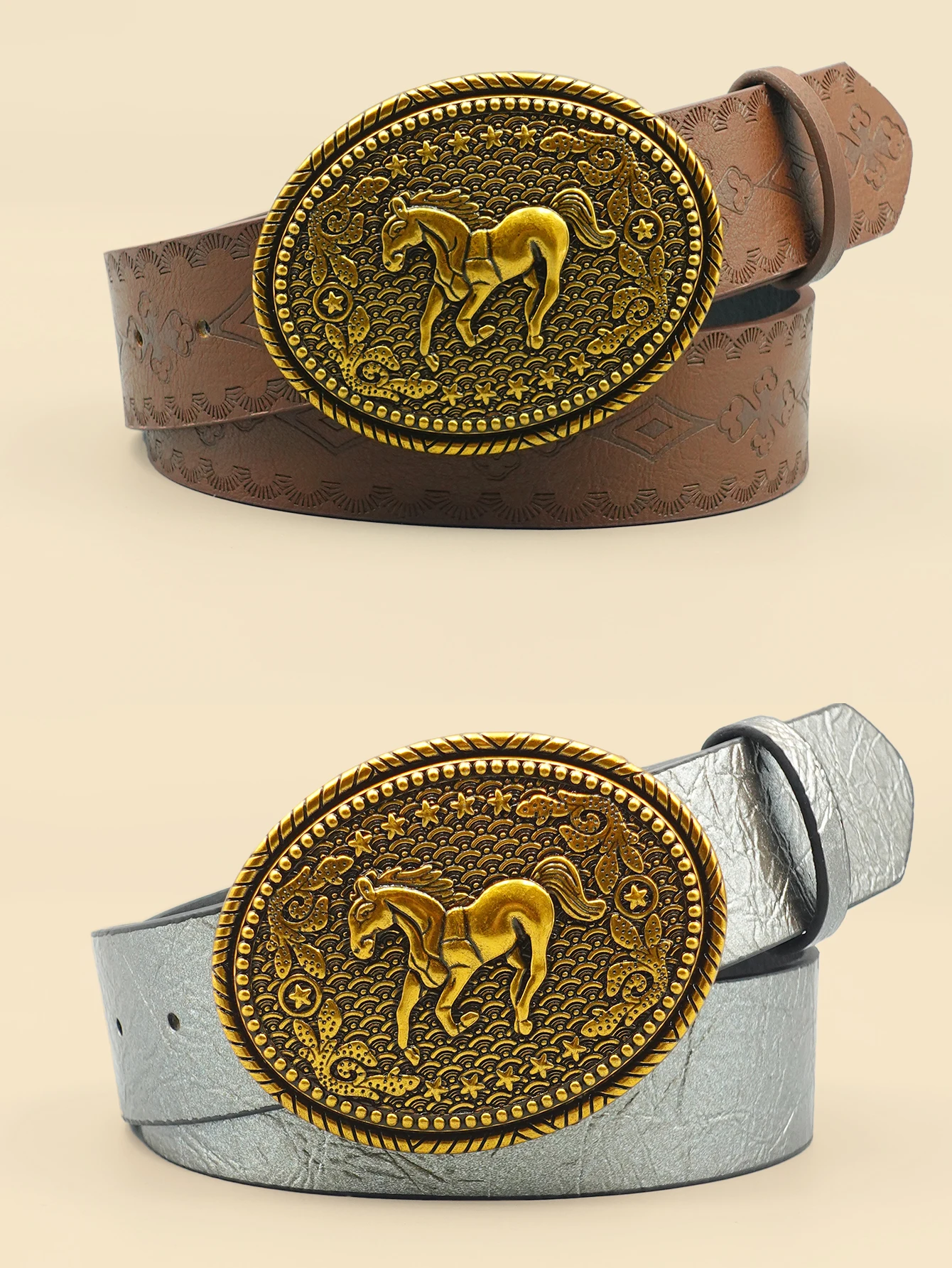 Western Retro Women's Belt with Carved Horse Image Buckle, Jeans Belt, Daily Casual Versatile Belt