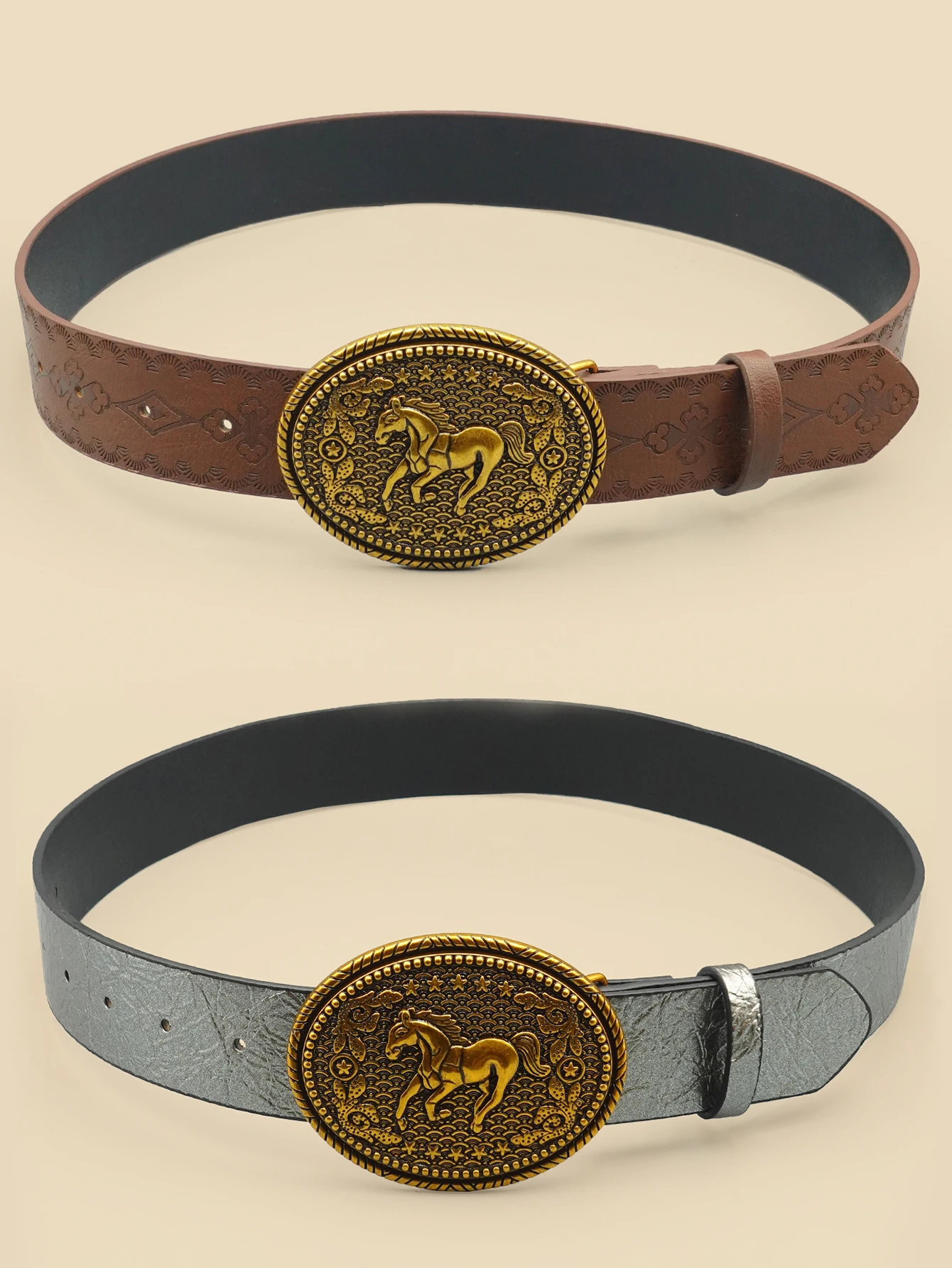 Western Retro Women's Belt with Carved Horse Image Buckle, Jeans Belt, Daily Casual Versatile Belt