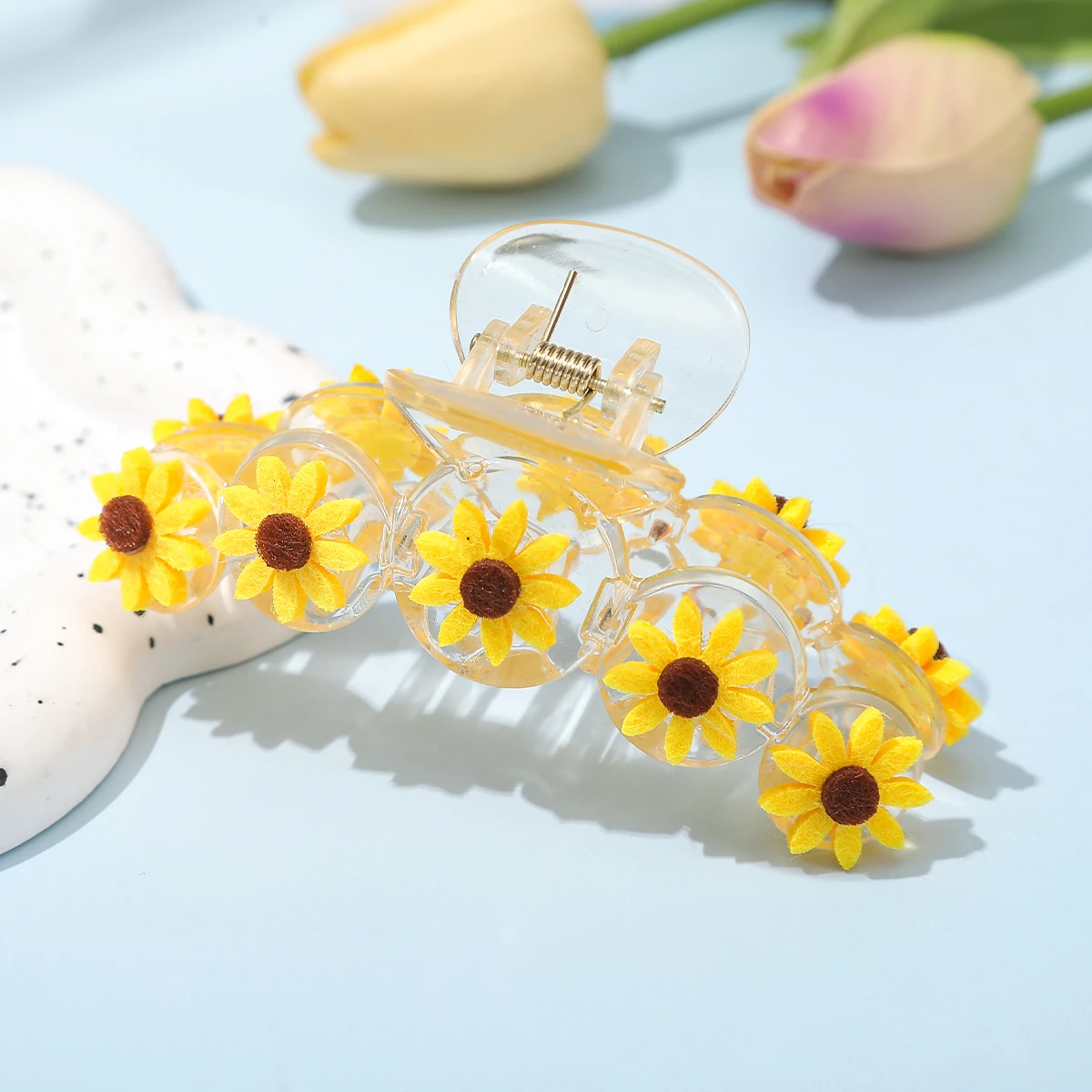 AWAYTR New Sunflower Hair Claw Clips for Women Sweet Large Shark Clip Hair Claw Crab Clamp Barrettes Hair Accessories