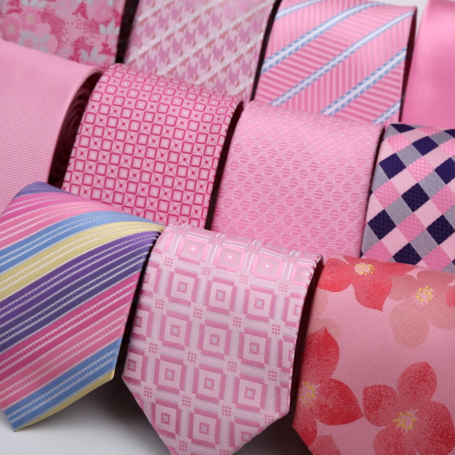 50 Colors Luxury 8CM Mens Necktie Pink Color Stripes Floral Plaid Solid Ties For Man Groom Neck Tie For Business Wedding Party