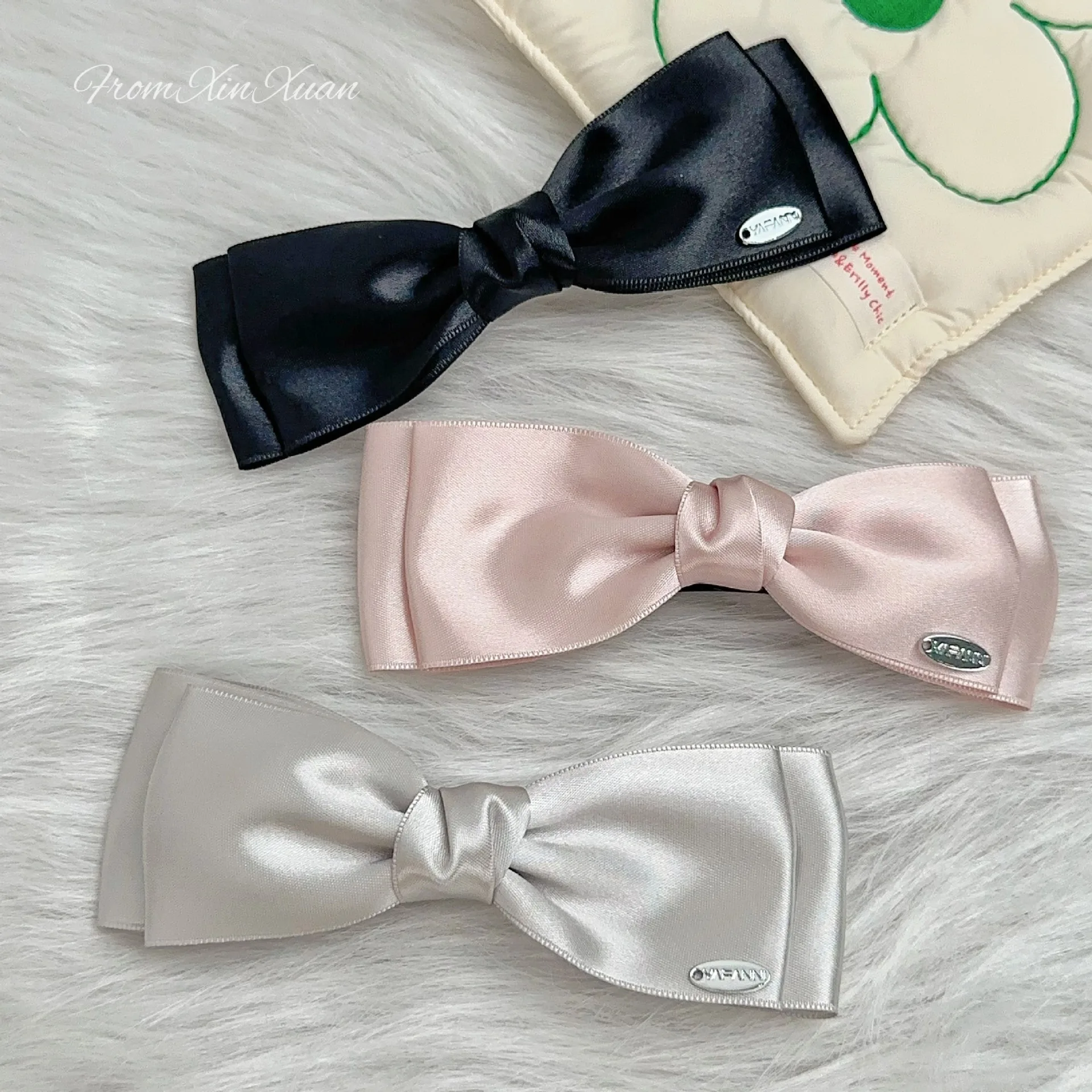 Women's Hair Clip Sweet Style French Double Bow Spring Clip Sweet Hair Stereo Clip Kawaii Hair Accessories Bow Clip Hair Band
