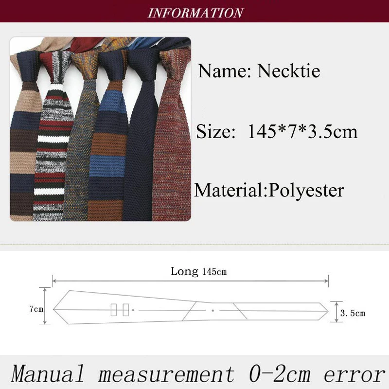 7cm Knitted Ties For Men Slim Fashion Neckties Striped Solid Plain Black Red Knit Tie Men Wedding Daily Casual Neck Cravatas