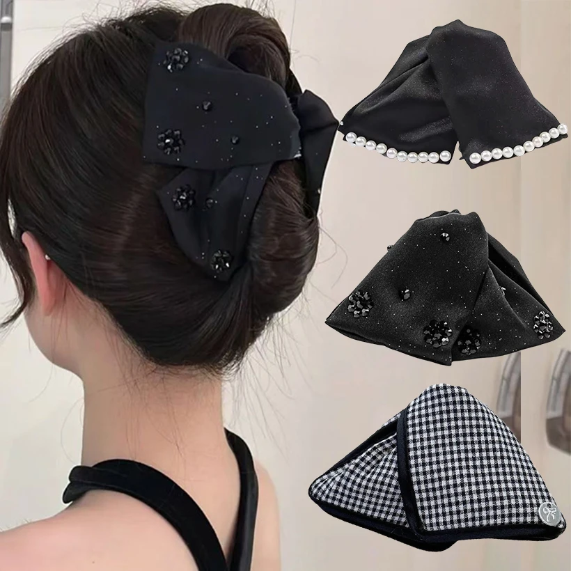 Large Rhinestones Bow Hair Claw Crab Elegant Pearls Hairpins Women Girls Sweet Hair Ornament Hair Clips Fashion Hair Accessories