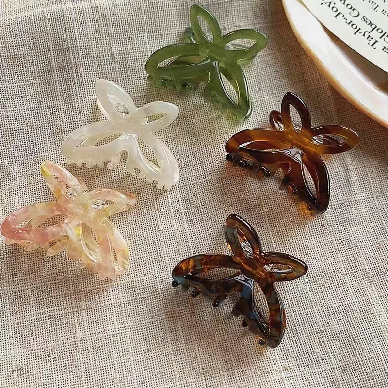 1PC High Color Value Romantic Spring Color Acetate Butterfly Grab Clip Temperament Aesthetic Hollow Bow Hair Clip Back of Head H