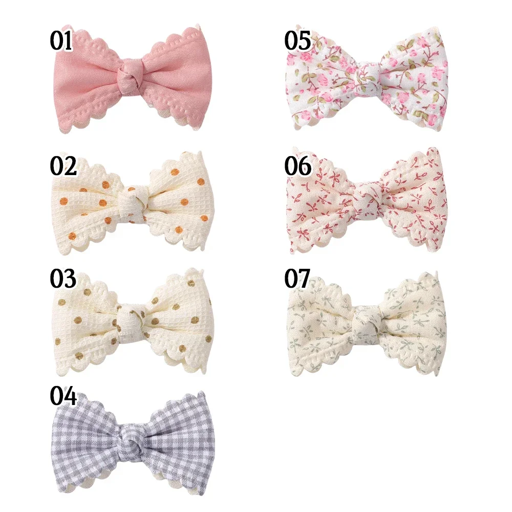2/6pcs Sweet Flower Print Hair Bow Clips for Baby Girls Lace Side Pastoral Cotton Hairpin Barrettes Headwear Hair Accessories