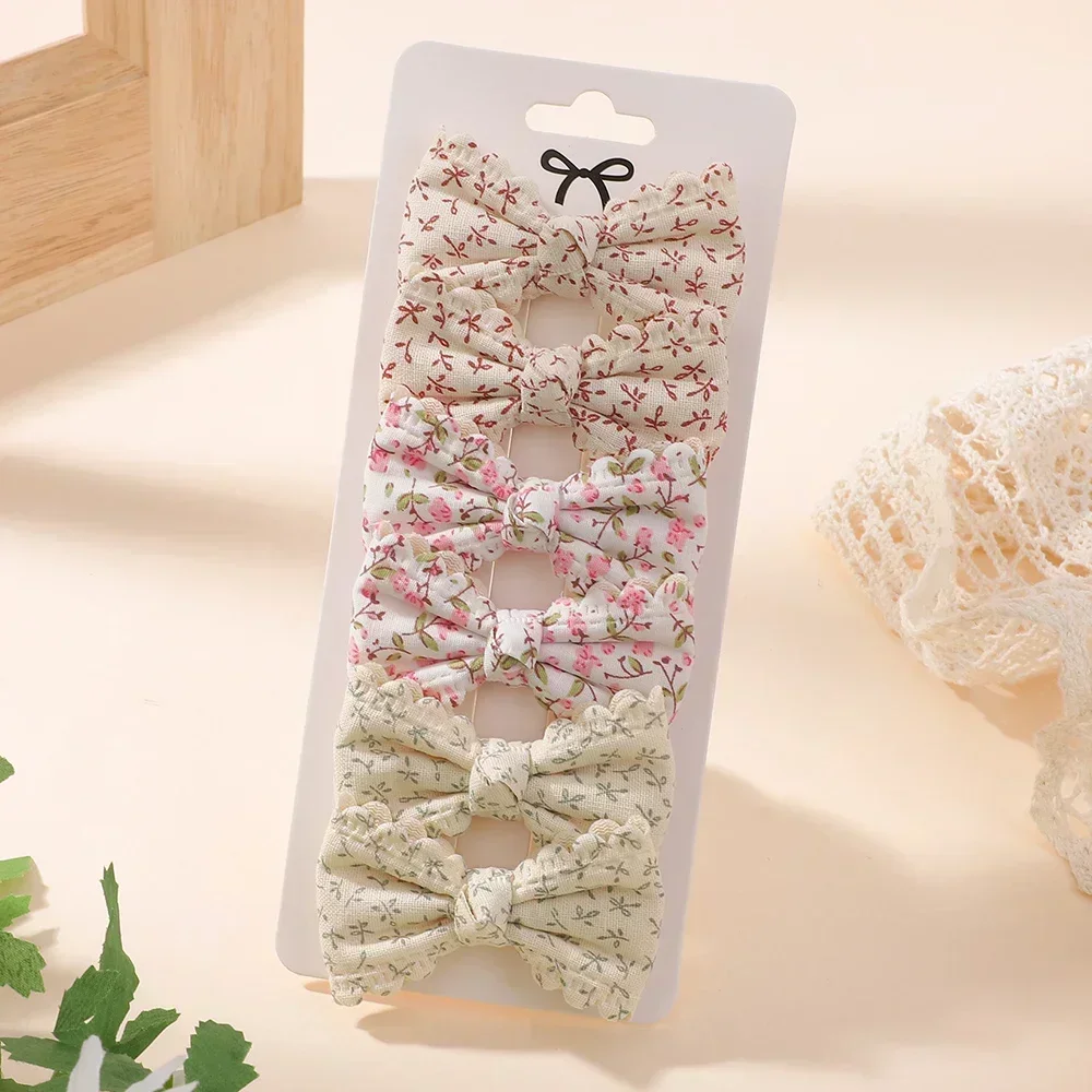 2/6pcs Sweet Flower Print Hair Bow Clips for Baby Girls Lace Side Pastoral Cotton Hairpin Barrettes Headwear Hair Accessories