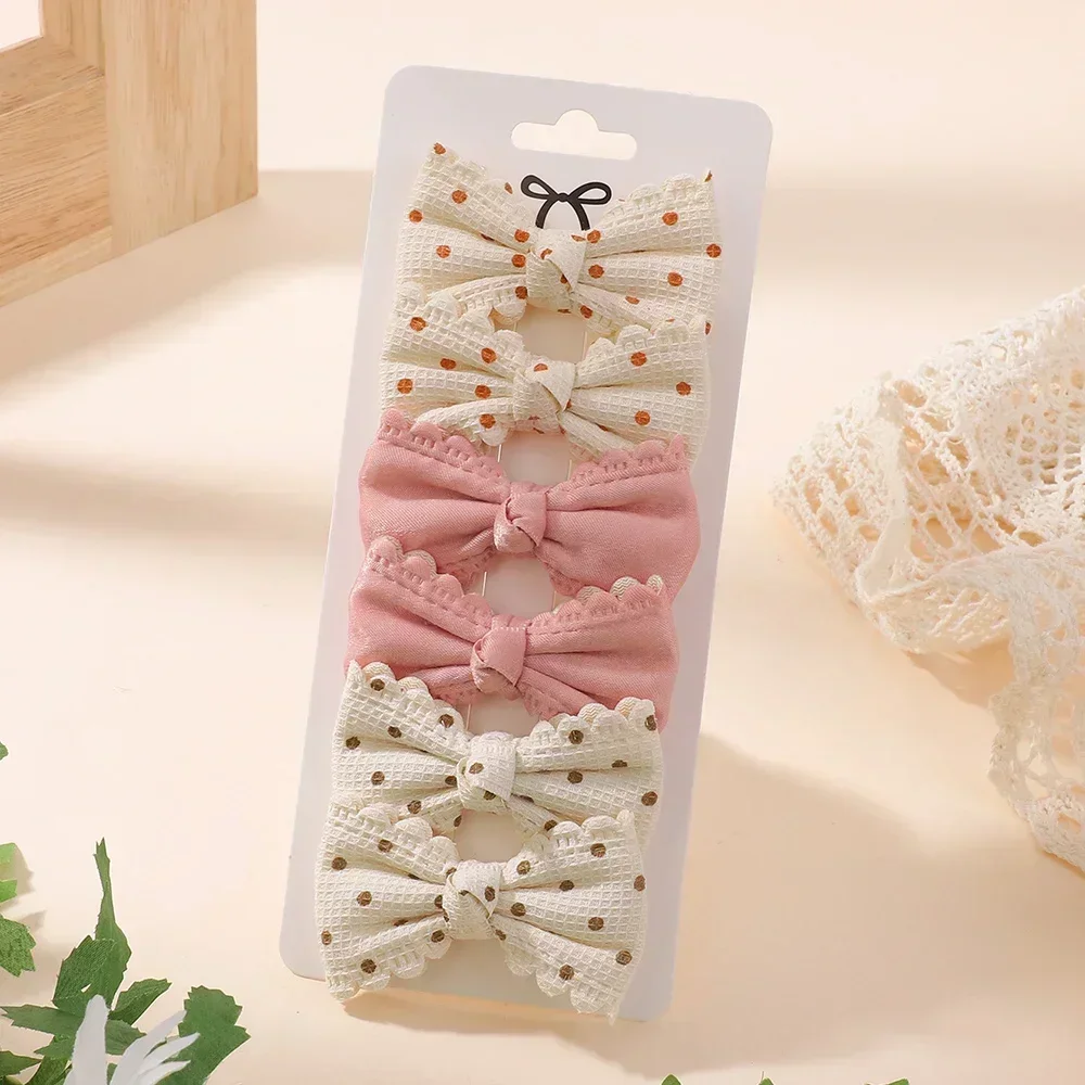 2/6pcs Sweet Flower Print Hair Bow Clips for Baby Girls Lace Side Pastoral Cotton Hairpin Barrettes Headwear Hair Accessories