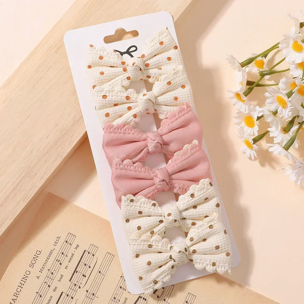 2/6pcs Sweet Flower Print Hair Bow Clips for Baby Girls Lace Side Pastoral Cotton Hairpin Barrettes Headwear Hair Accessories