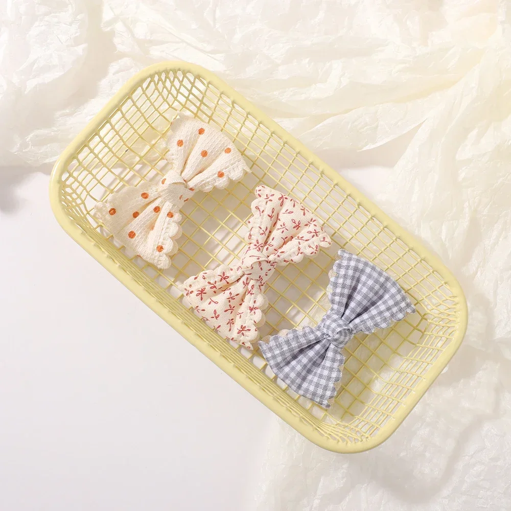 2/6pcs Sweet Flower Print Hair Bow Clips for Baby Girls Lace Side Pastoral Cotton Hairpin Barrettes Headwear Hair Accessories