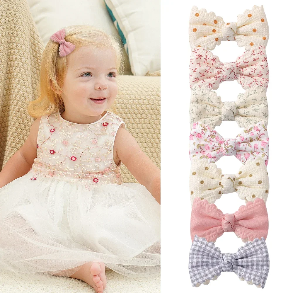 2/6pcs Sweet Flower Print Hair Bow Clips for Baby Girls Lace Side Pastoral Cotton Hairpin Barrettes Headwear Hair Accessories