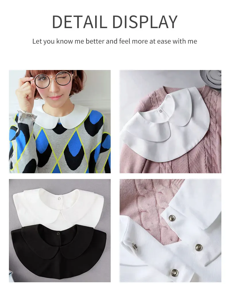 1/2Pcs Lady's Fake Collar Half Shirt Blouse Detachable Dickey False Collar Cute Lapel Round Collar for Women