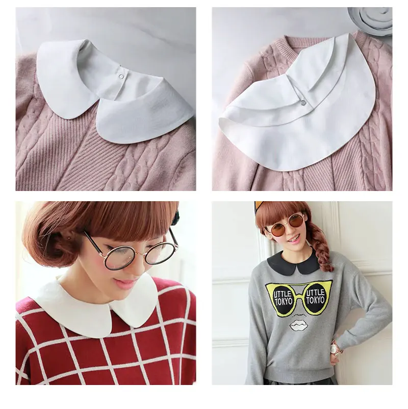 1/2Pcs Lady's Fake Collar Half Shirt Blouse Detachable Dickey False Collar Cute Lapel Round Collar for Women