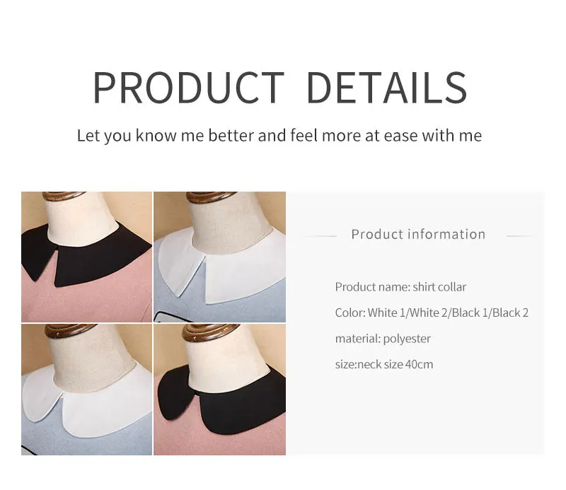 1/2Pcs Lady's Fake Collar Half Shirt Blouse Detachable Dickey False Collar Cute Lapel Round Collar for Women
