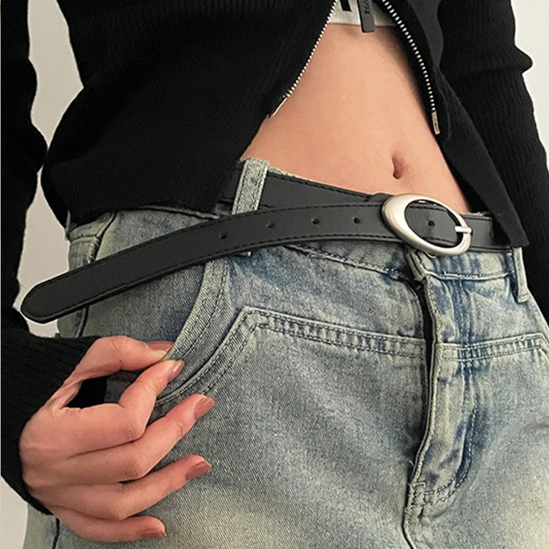 Vintage Women Fashion PU Leather Waist Belt Vintage Y2K Gothic Buckle Metal Strap Jeans Trouser Dress Waistband Fashion AB006