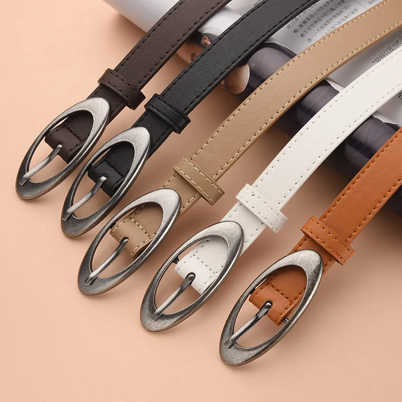 Vintage Women Fashion PU Leather Waist Belt Vintage Y2K Gothic Buckle Metal Strap Jeans Trouser Dress Waistband Fashion AB006