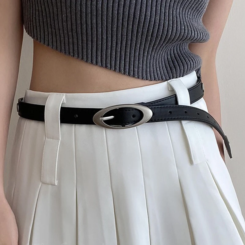 Vintage Women Fashion PU Leather Waist Belt Vintage Y2K Gothic Buckle Metal Strap Jeans Trouser Dress Waistband Fashion AB006