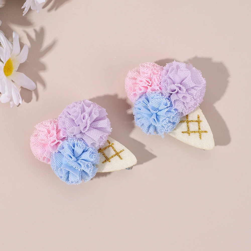 2Pcs Ice Cream Cone Hair Clips Sweet Pink Simulated Ice Cream Hairpins For Baby Girls Children Cute Headdress Hair Accessories