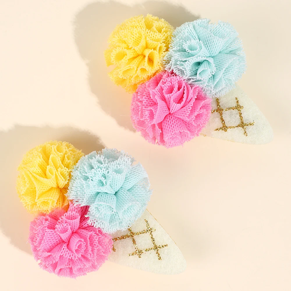 2Pcs Ice Cream Cone Hair Clips Sweet Pink Simulated Ice Cream Hairpins For Baby Girls Children Cute Headdress Hair Accessories