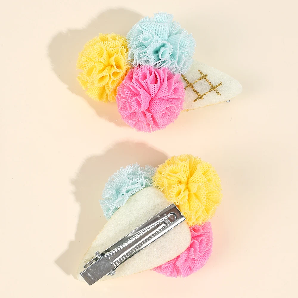 2Pcs Ice Cream Cone Hair Clips Sweet Pink Simulated Ice Cream Hairpins For Baby Girls Children Cute Headdress Hair Accessories