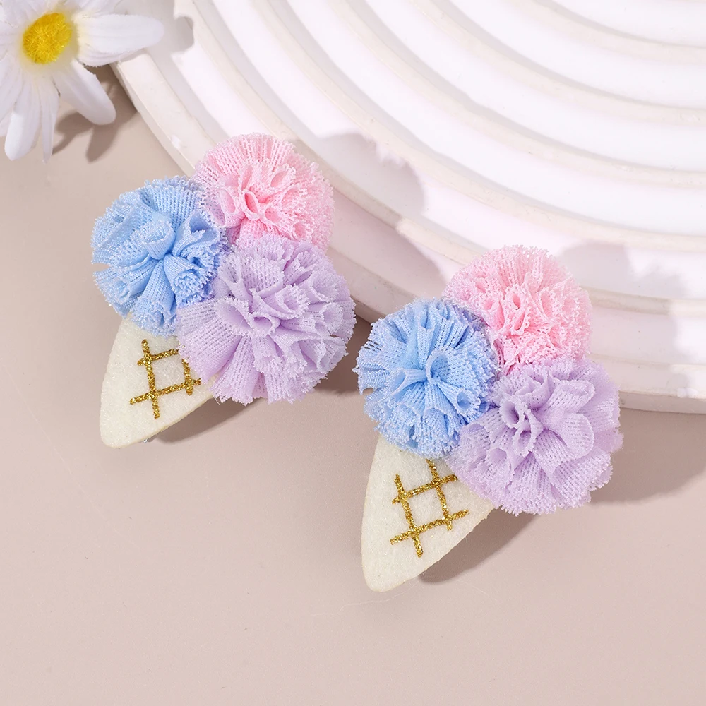 2Pcs Ice Cream Cone Hair Clips Sweet Pink Simulated Ice Cream Hairpins For Baby Girls Children Cute Headdress Hair Accessories