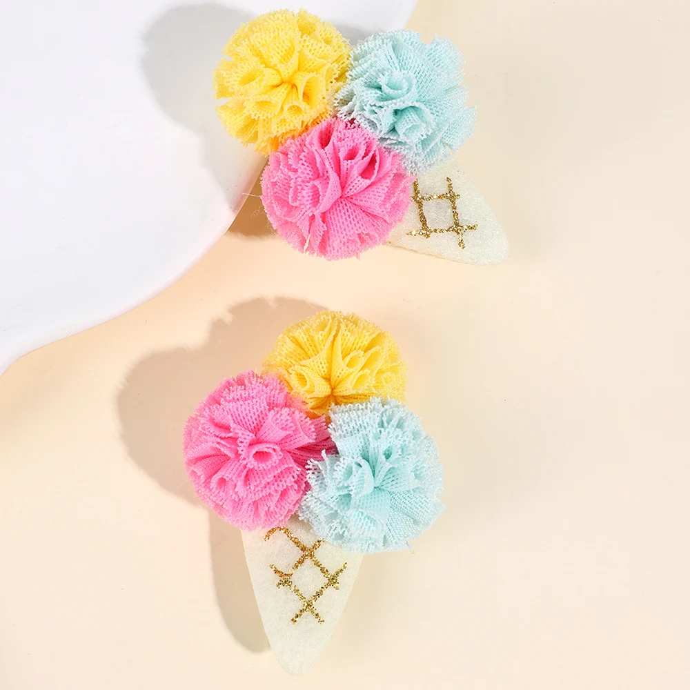 2Pcs Ice Cream Cone Hair Clips Sweet Pink Simulated Ice Cream Hairpins For Baby Girls Children Cute Headdress Hair Accessories