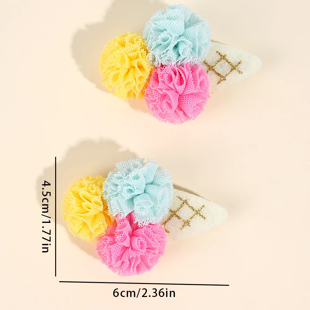 2Pcs Ice Cream Cone Hair Clips Sweet Pink Simulated Ice Cream Hairpins For Baby Girls Children Cute Headdress Hair Accessories