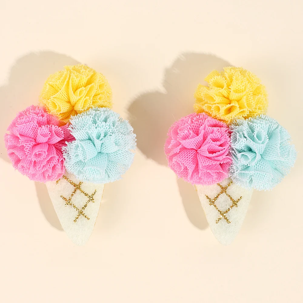 2Pcs Ice Cream Cone Hair Clips Sweet Pink Simulated Ice Cream Hairpins For Baby Girls Children Cute Headdress Hair Accessories