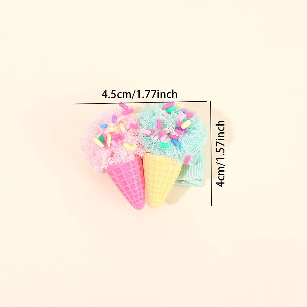 2Pcs Ice Cream Cone Hair Clips Sweet Pink Simulated Ice Cream Hairpins For Baby Girls Children Cute Headdress Hair Accessories