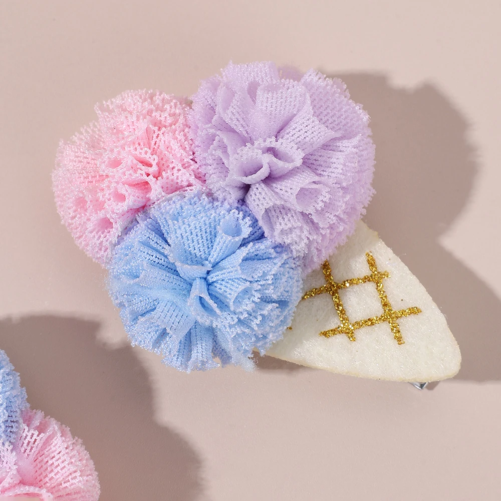 2Pcs Ice Cream Cone Hair Clips Sweet Pink Simulated Ice Cream Hairpins For Baby Girls Children Cute Headdress Hair Accessories
