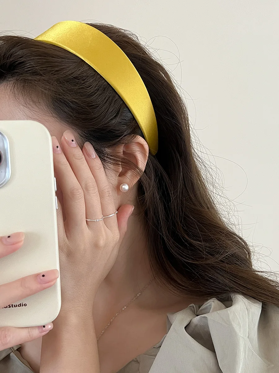 Fashion Wide Satin Silk Hairbands Women Bright Solid Color Headbands High Quality Sweet Headwraps Non-slip Hair Hoops Headwear