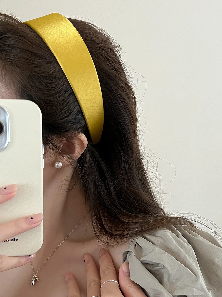 Fashion Wide Satin Silk Hairbands Women Bright Solid Color Headbands High Quality Sweet Headwraps Non-slip Hair Hoops Headwear