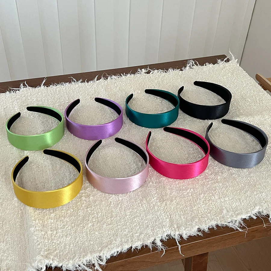 Fashion Wide Satin Silk Hairbands Women Bright Solid Color Headbands High Quality Sweet Headwraps Non-slip Hair Hoops Headwear