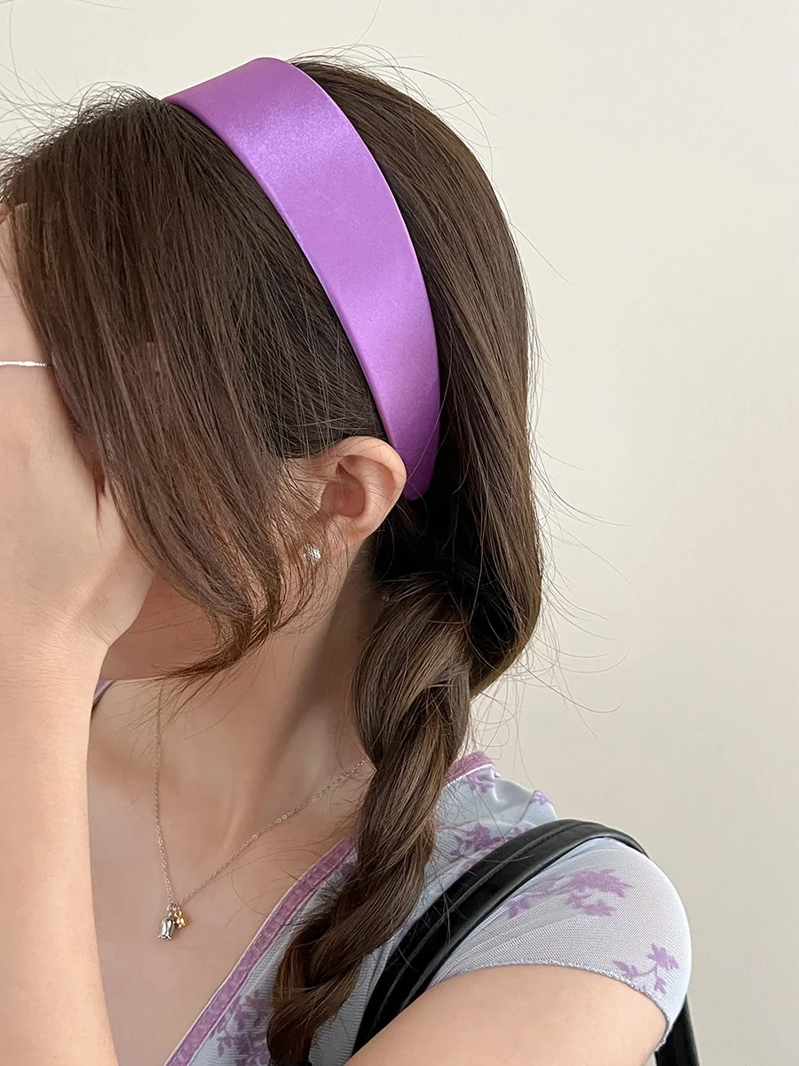 Fashion Wide Satin Silk Hairbands Women Bright Solid Color Headbands High Quality Sweet Headwraps Non-slip Hair Hoops Headwear