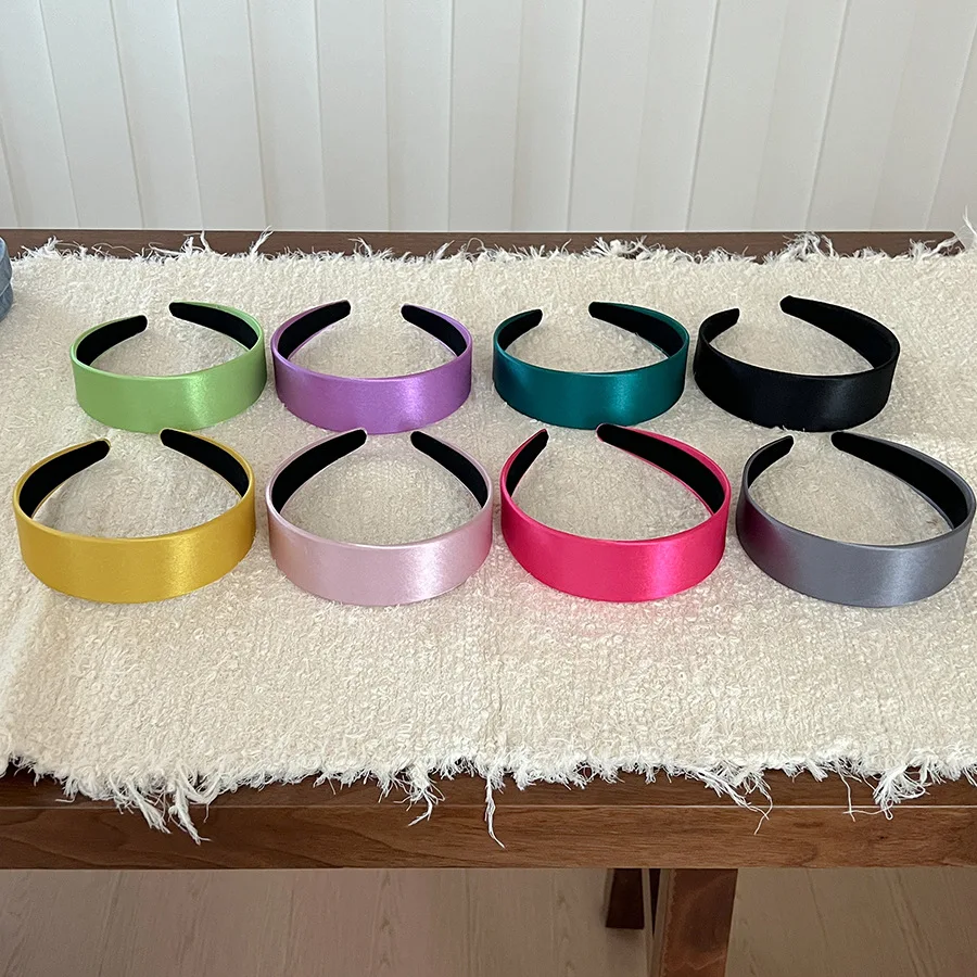 Fashion Wide Satin Silk Hairbands Women Bright Solid Color Headbands High Quality Sweet Headwraps Non-slip Hair Hoops Headwear