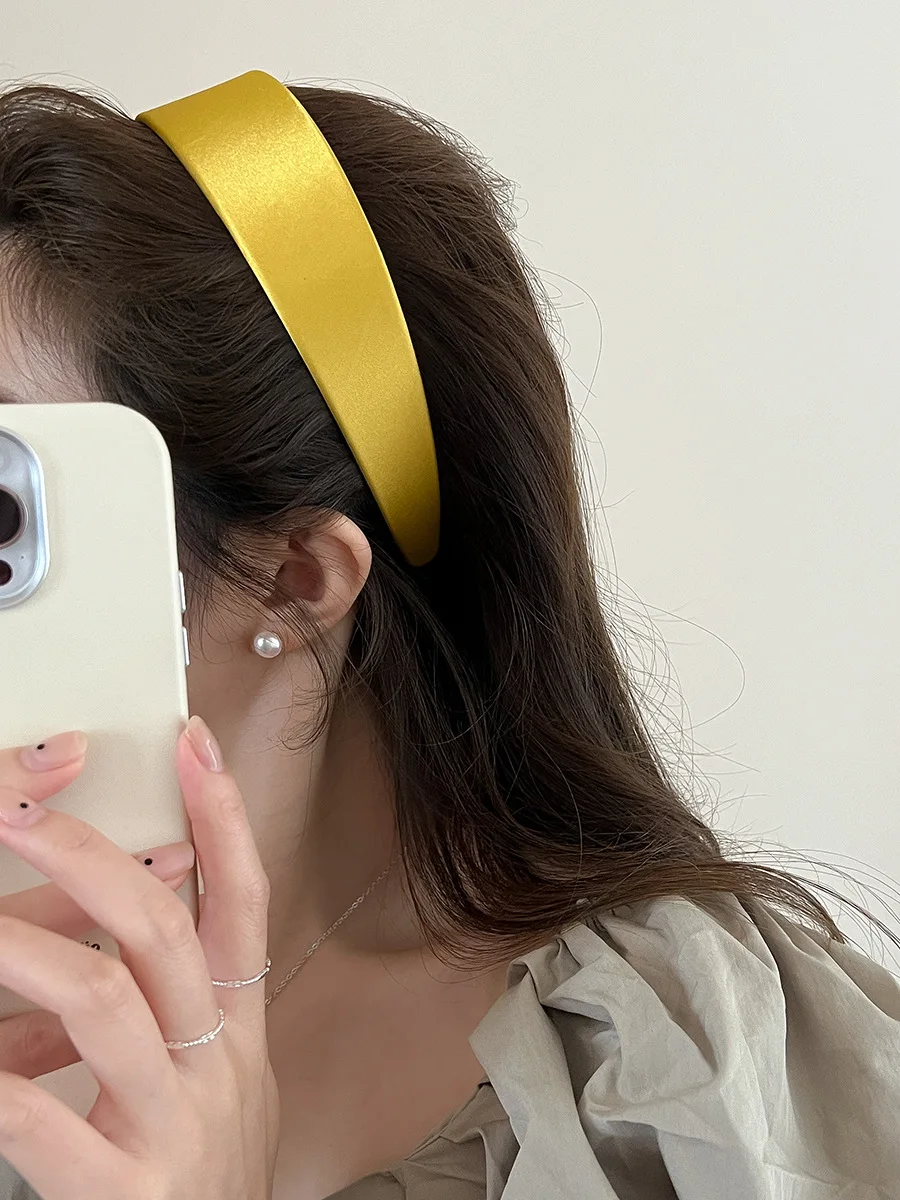 Fashion Wide Satin Silk Hairbands Women Bright Solid Color Headbands High Quality Sweet Headwraps Non-slip Hair Hoops Headwear