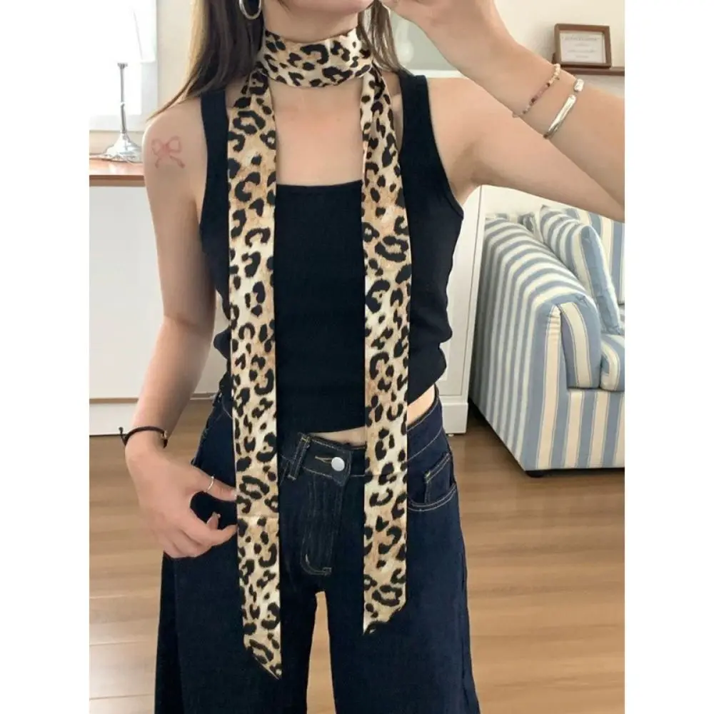 Retro Leopard Print Scarf For Women Narrow Long Hair Tied Fashion Neckerchief Women Belt Scarf Accessories